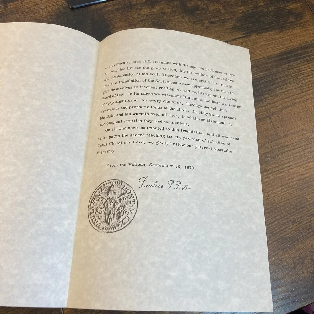 Pope Paul VI 1970 Vatican II New American Bible Insert Letter